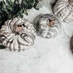 Black Marble Pumpkin Gold Stem Handcrafted Luxury Halloween Decor Accent