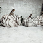 Black Marble Pumpkin Gold Stem Handcrafted Luxury Halloween Decor Accent