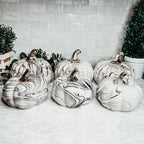 Black Marble Pumpkin Gold Stem Handcrafted Luxury Halloween Decor Accent