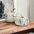 Black Marble Pumpkin Gold Stem Handcrafted Luxury Halloween Decor Accent