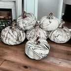 Black Marble Pumpkin Gold Stem Handcrafted Luxury Halloween Decor Accent