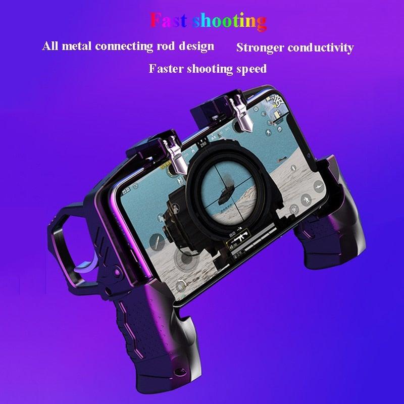 Black Metal Joystick Trigger Shooting Gamepad Portable Controller Compatible With Smartphone Gaming Mobile Phone Holder Stevvex