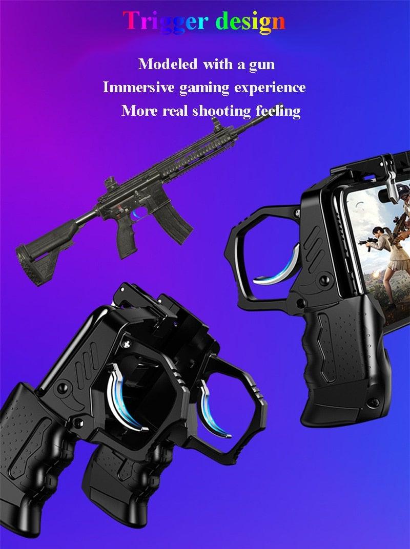 Black Metal Joystick Trigger Shooting Gamepad Portable Controller Compatible With Smartphone Gaming Mobile Phone Holder Stevvex