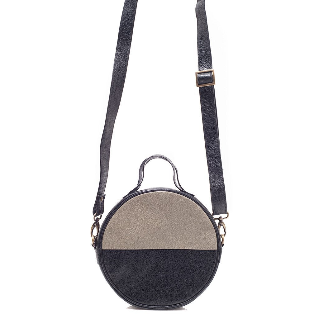 Black Moon Bag Crossbody Clutch Eco Leather Handwoven Cotton Retro Style BandsCo Straps