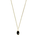 Black Quartz Pendant Necklace - Polished Crystal Brass Wire Minimal Layering BandsCo Straps