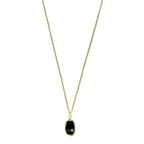 Black Quartz Pendant Necklace - Polished Crystal Brass Wire Minimal Layering BandsCo Straps