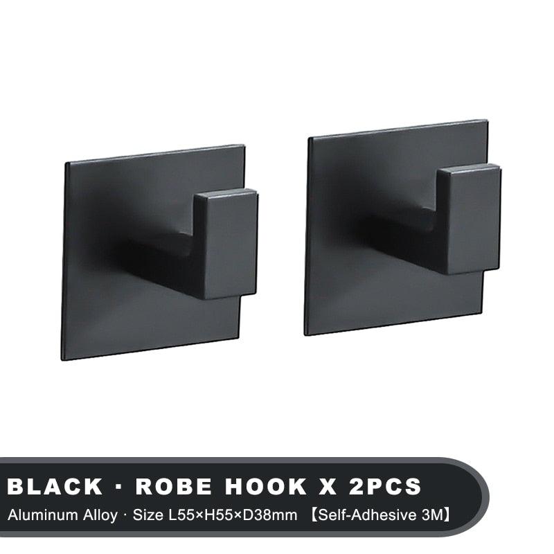 Black Self-Adhesive Wall Hooks For Hanging Keys Clothes Hanger Door Robe Hook Coat Rack Towel Holder Bathroom Accessories Matte Black Finish Wall Mount Coat Hat Door Hook Hanger Bathroom Accessories Stevvex