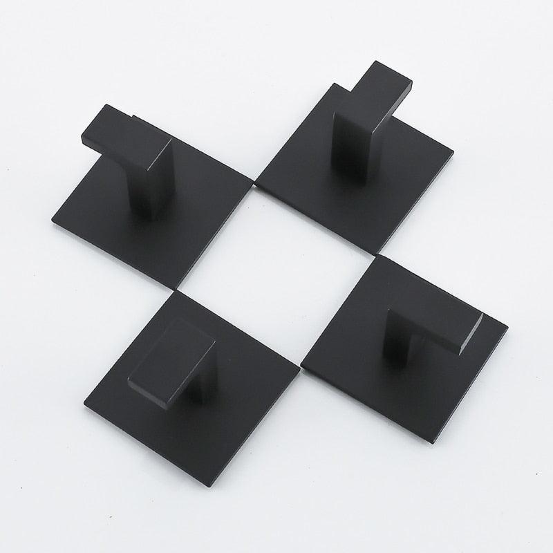 Black Self-Adhesive Wall Hooks For Hanging Keys Clothes Hanger Door Robe Hook Coat Rack Towel Holder Bathroom Accessories Matte Black Finish Wall Mount Coat Hat Door Hook Hanger Bathroom Accessories Stevvex