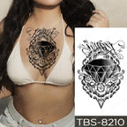 Black Sketchs Flowers Waterproof Temporary Tattoo Sticker Chest Flash Tattoo Wolf Diamond Flower Body Art Arm Fake Tattoo For Womens Men