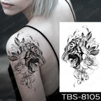 Black Sketchs Flowers Waterproof Temporary Tattoo Sticker Chest Flash Tattoo Wolf Diamond Flower Body Art Arm Fake Tattoo For Womens Men