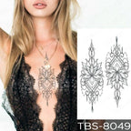 Black Sketchs Flowers Waterproof Temporary Tattoo Sticker Chest Flash Tattoo Wolf Diamond Flower Body Art Arm Fake Tattoo For Womens Men