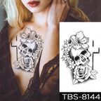 Black Sketchs Flowers Waterproof Temporary Tattoo Sticker Chest Flash Tattoo Wolf Diamond Flower Body Art Arm Fake Tattoo For Womens Men