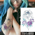 Black Sketchs Flowers Waterproof Temporary Tattoo Sticker Chest Flash Tattoo Wolf Diamond Flower Body Art Arm Fake Tattoo For Womens Men