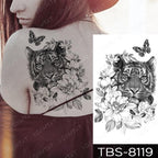 Black Sketchs Flowers Waterproof Temporary Tattoo Sticker Chest Flash Tattoo Wolf Diamond Flower Body Art Arm Fake Tattoo For Womens Men