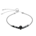 Black Skull Beaded Pull Chain Bracelet Mens Adjustable
