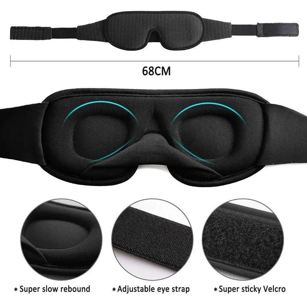 Black  Soft Padded Sleeping Mask For Eyes Lightweight Blindfold Night Mask Modern Adjustable Super Smooth Eye Patch For Sleep Stevvex