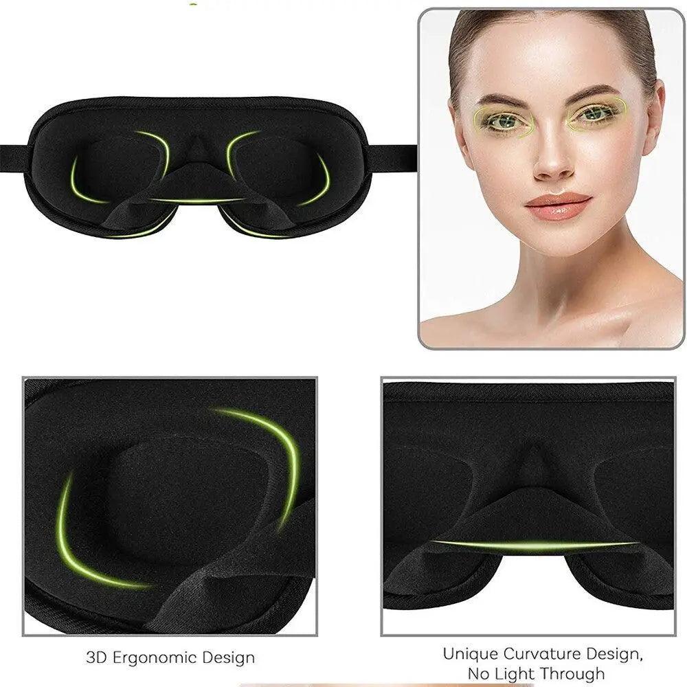 Black  Soft Padded Sleeping Mask For Eyes Lightweight Blindfold Night Mask Modern Adjustable Super Smooth Eye Patch For Sleep Stevvex