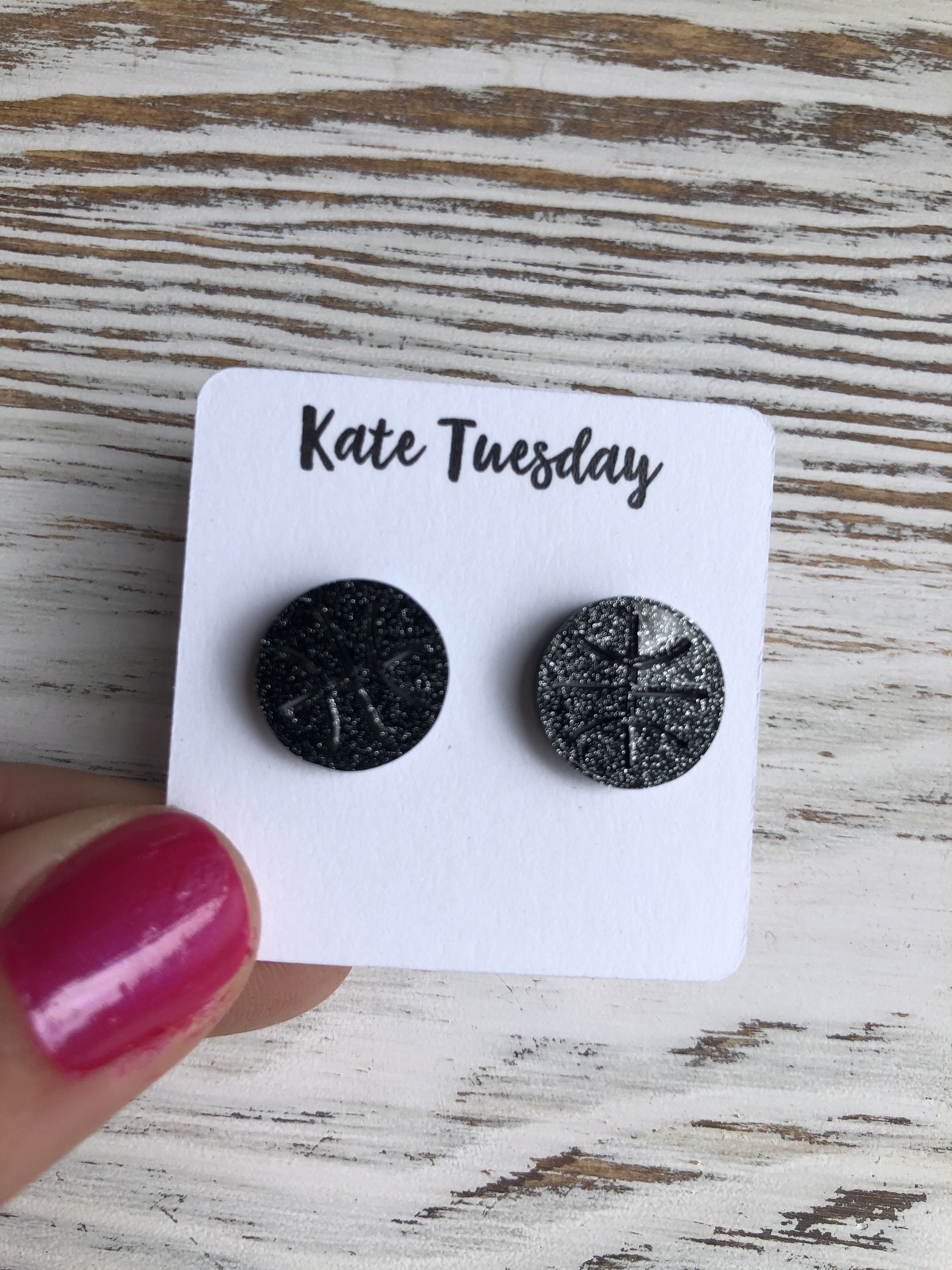 Black Sparkle Basketball Acrylic Stud Earrings For Women BandsCo Straps