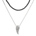 Black Spinel Beaded Double Chain Necklace With Wing Pendant