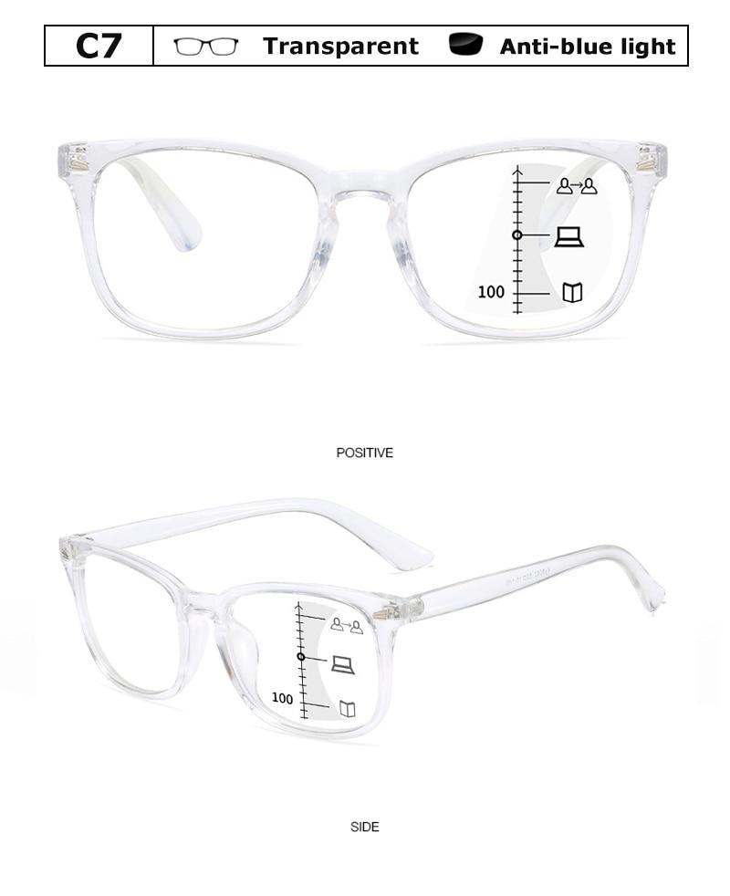 Black Square Multifocal Progressive Reading Glasses For  Men Fashion With Diopters Anti-glare Computer Reading Gaming TV Phones Transparent Glasses For Women Men Stevvex