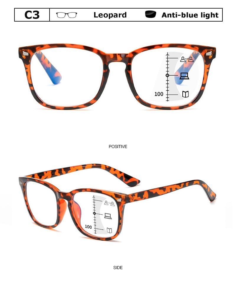 Black Square Multifocal Progressive Reading Glasses For  Men Fashion With Diopters Anti-glare Computer Reading Gaming TV Phones Transparent Glasses For Women Men Stevvex