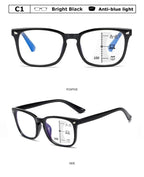 Black Square Multifocal Progressive Reading Glasses For  Men Fashion With Diopters Anti-glare Computer Reading Gaming TV Phones Transparent Glasses For Women Men Stevvex