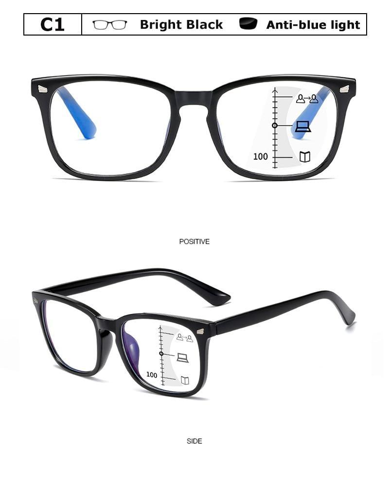 Black Square Multifocal Progressive Reading Glasses For  Men Fashion With Diopters Anti-glare Computer Reading Gaming TV Phones Transparent Glasses For Women Men Stevvex