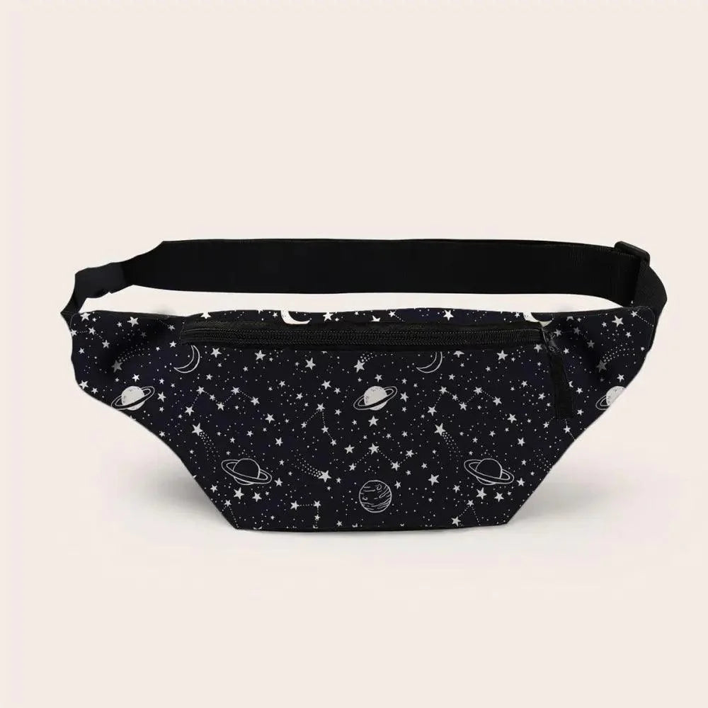 Black Starry Night Printed Fashion Fanny Pack Bum Bag For Daily Use Travel Stylish Belt Bag Waist Bag For Sports And Casual Use Festival Belt Waist Bag For Traveling Stevvex