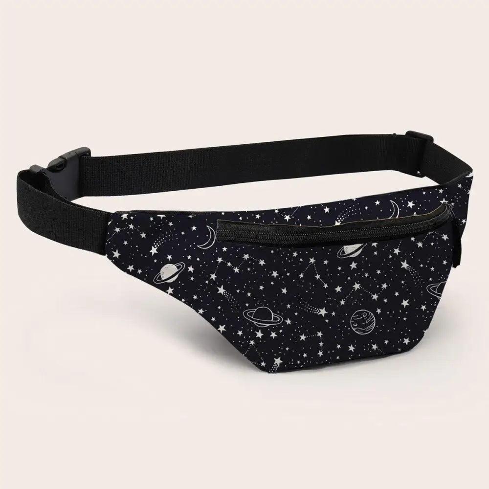 Black Starry Night Printed Fashion Fanny Pack Bum Bag For Daily Use Travel Stylish Belt Bag Waist Bag For Sports And Casual Use Festival Belt Waist Bag For Traveling Stevvex