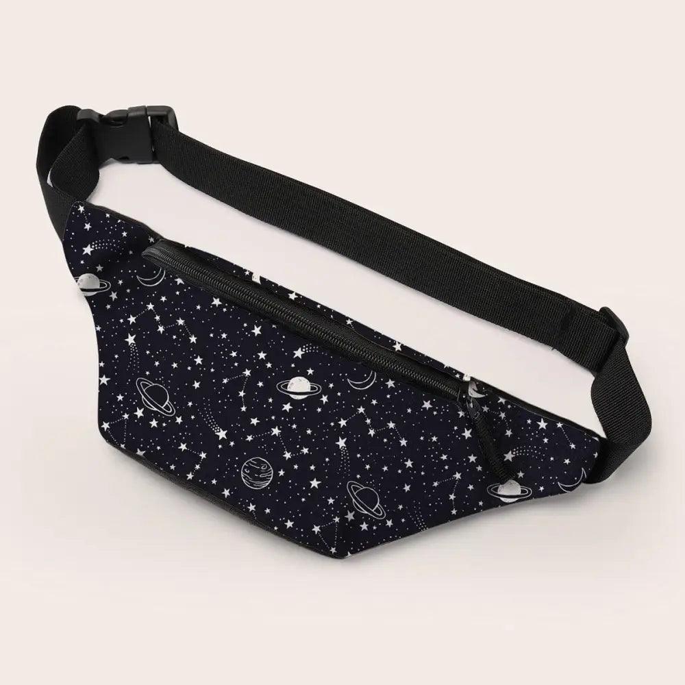 Black Starry Night Printed Fashion Fanny Pack Bum Bag For Daily Use Travel Stylish Belt Bag Waist Bag For Sports And Casual Use Festival Belt Waist Bag For Traveling Stevvex