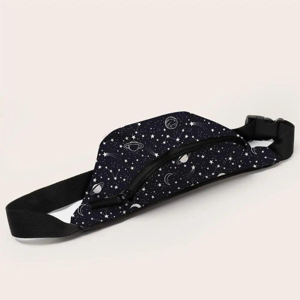Black Starry Night Printed Fashion Fanny Pack Bum Bag For Daily Use Travel Stylish Belt Bag Waist Bag For Sports And Casual Use Festival Belt Waist Bag For Traveling Stevvex