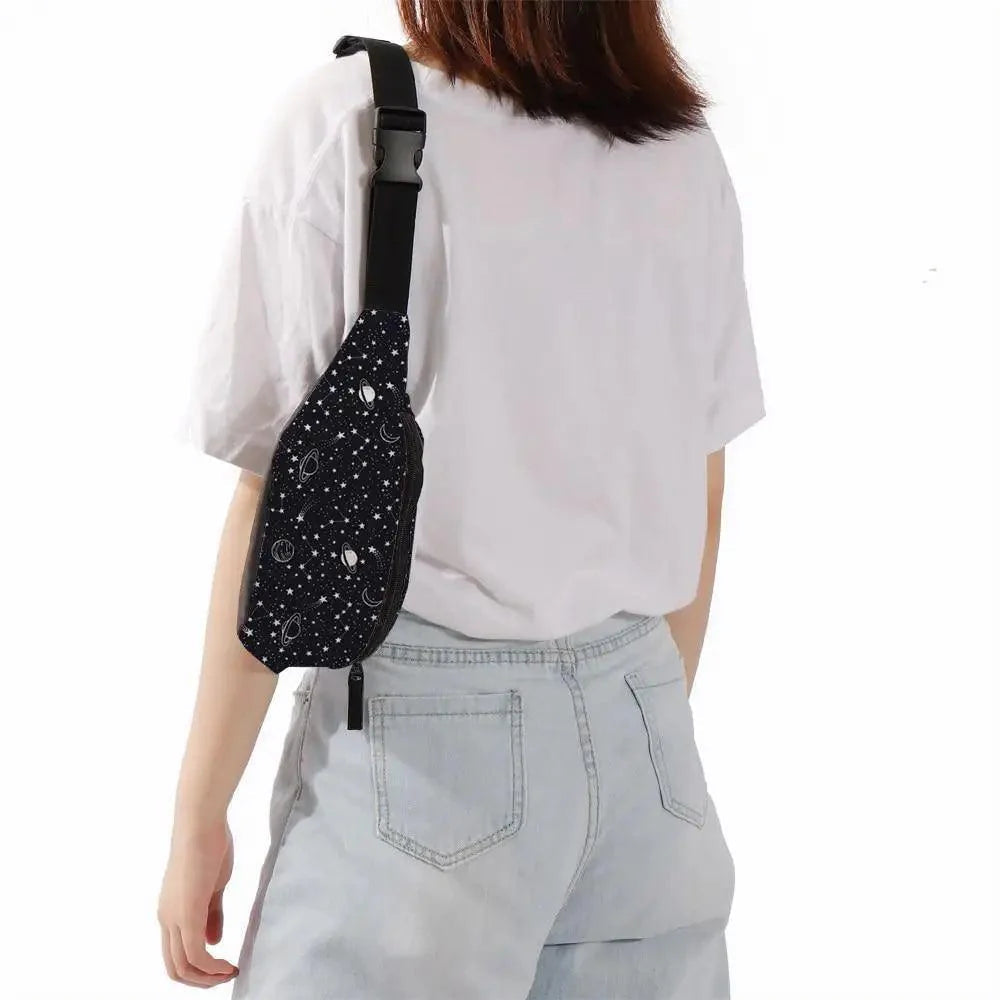 Black Starry Night Printed Fashion Fanny Pack Bum Bag For Daily Use Travel Stylish Belt Bag Waist Bag For Sports And Casual Use Festival Belt Waist Bag For Traveling Stevvex