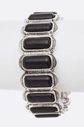 Red Stone Open Cuff Bangle Silver Tone Adjustable Stylish