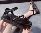 Black Summer Woman Flat Platform Sandals Women Soft Leather Casual Open Toe Women Shoes Slides Sandals Comfort Footbed Double Buckle Adjustable Slippers Summer Non Slip Flat Elegant Sandals Stevvex