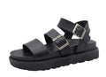 Black Summer Woman Flat Platform Sandals Women Soft Leather Casual Open Toe Women Shoes Slides Sandals Comfort Footbed Double Buckle Adjustable Slippers Summer Non Slip Flat Elegant Sandals Stevvex