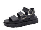 Black Summer Woman Flat Platform Sandals Women Soft Leather Casual Open Toe Women Shoes Slides Sandals Comfort Footbed Double Buckle Adjustable Slippers Summer Non Slip Flat Elegant Sandals Stevvex