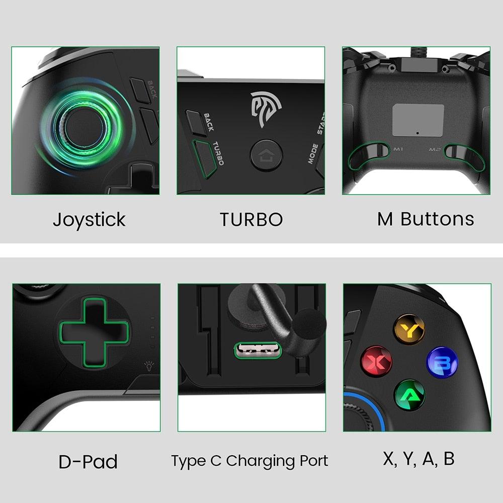 Black Sustainable Wired Joystick Game Controller With Customized Buttons Programable With PC Laptop Stevvex