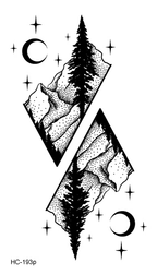 Black Temporary Waterproof Tattoo Sticker Mountains Tree Body Decoration Elegant Stylish Design