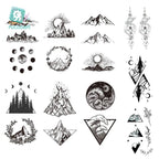 Black Temporary Waterproof Tattoo Sticker Mountains Tree Body Decoration Elegant Stylish Design
