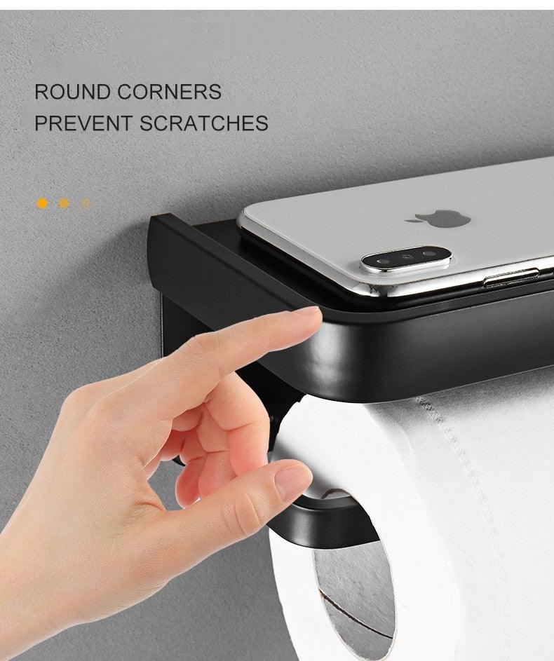Black Toilet Paper Holder Multifunction Bathroom Storage Shelf Roll Paper Holder Toilet Paper Holder With Shelf Matte Black Toilet Paper Holder Toilet Paper Roll Holder Bathroom Adhesive Toilet Paper Holder Stevvex
