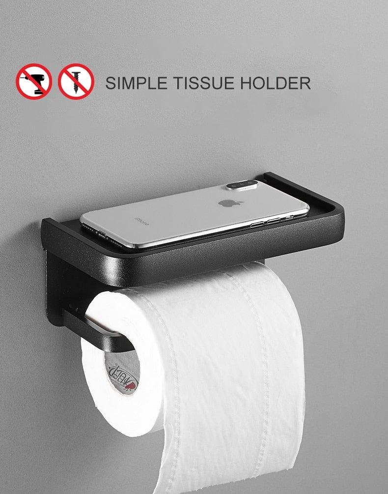 Black Toilet Paper Holder Multifunction Bathroom Storage Shelf Roll Paper Holder Toilet Paper Holder With Shelf Matte Black Toilet Paper Holder Toilet Paper Roll Holder Bathroom Adhesive Toilet Paper Holder Stevvex