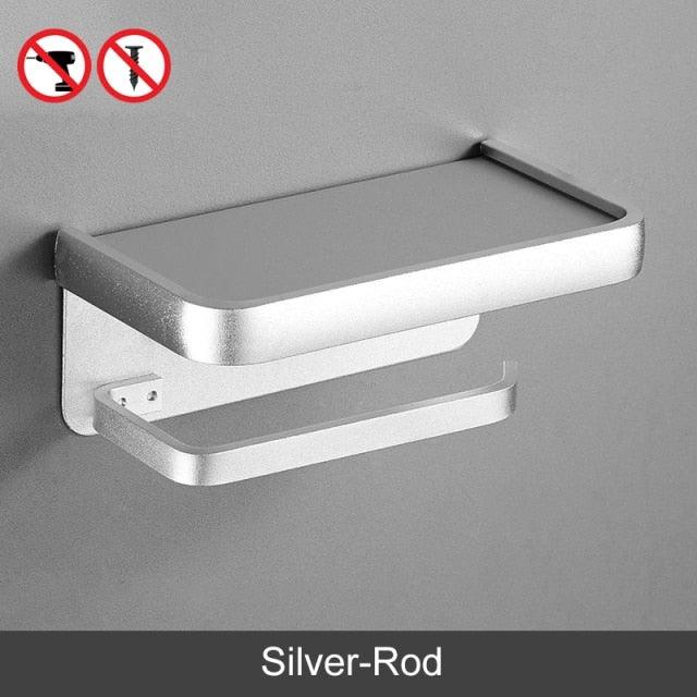 Black Toilet Paper Holder Multifunction Bathroom Storage Shelf Roll Paper Holder Toilet Paper Holder With Shelf Matte Black Toilet Paper Holder Toilet Paper Roll Holder Bathroom Adhesive Toilet Paper Holder Stevvex