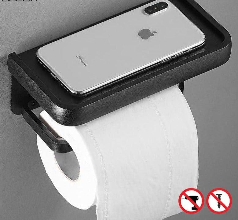 Black Toilet Paper Holder Multifunction Bathroom Storage Shelf Roll Paper Holder Toilet Paper Holder With Shelf Matte Black Toilet Paper Holder Toilet Paper Roll Holder Bathroom Adhesive Toilet Paper Holder Stevvex