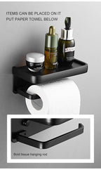 Black Toilet Paper Holder Multifunction Bathroom Storage Shelf Roll Paper Holder Toilet Paper Holder With Shelf Matte Black Toilet Paper Holder Toilet Paper Roll Holder Bathroom Adhesive Toilet Paper Holder Stevvex