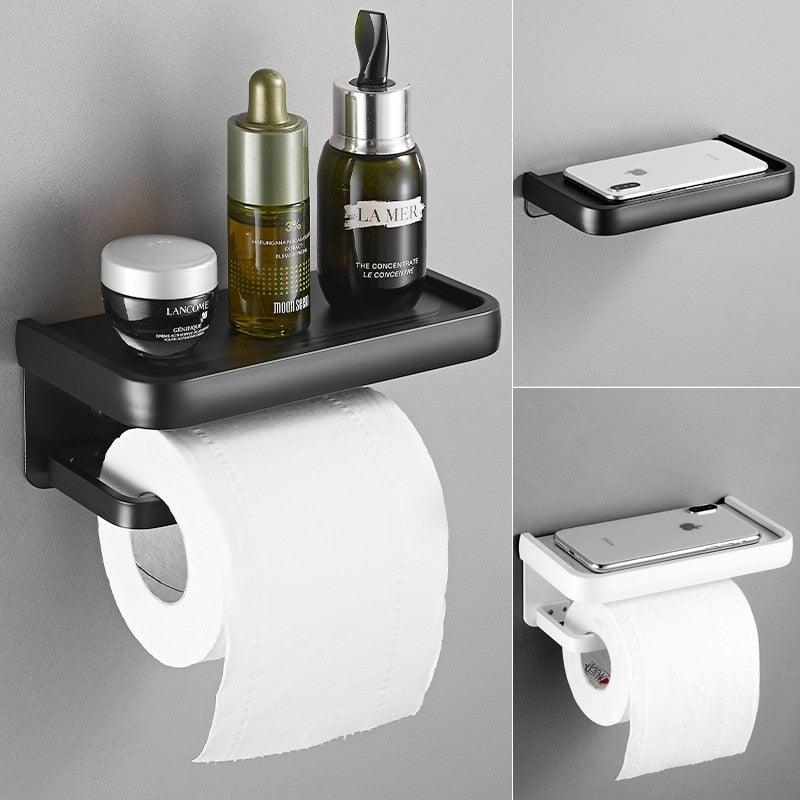 Black Toilet Paper Holder Multifunction Bathroom Storage Shelf Roll Paper Holder Toilet Paper Holder With Shelf Matte Black Toilet Paper Holder Toilet Paper Roll Holder Bathroom Adhesive Toilet Paper Holder Stevvex