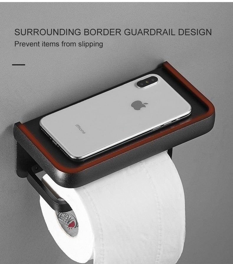 Black Toilet Paper Holder Multifunction Bathroom Storage Shelf Roll Paper Holder Toilet Paper Holder With Shelf Matte Black Toilet Paper Holder Toilet Paper Roll Holder Bathroom Adhesive Toilet Paper Holder Stevvex