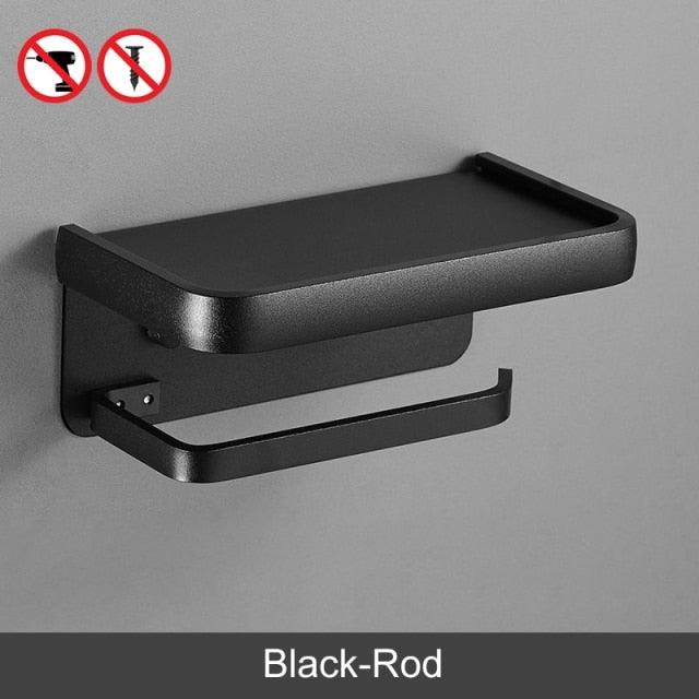 Black Toilet Paper Holder Multifunction Bathroom Storage Shelf Roll Paper Holder Toilet Paper Holder With Shelf Matte Black Toilet Paper Holder Toilet Paper Roll Holder Bathroom Adhesive Toilet Paper Holder Stevvex