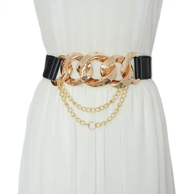 Black Vintage Ladies Dress Belt Charming Chain Buckle Elastic Luxurious Women Belt Metal Chain Style Party Fashion Belts For Ladies Stevvex