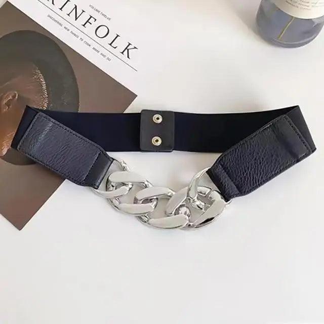 Black Vintage Ladies Dress Belt Charming Chain Buckle Elastic Luxurious Women Belt Metal Chain Style Party Fashion Belts For Ladies Stevvex