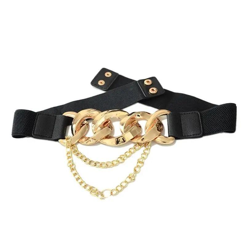 Black Vintage Ladies Dress Belt Charming Chain Buckle Elastic Luxurious Women Belt Metal Chain Style Party Fashion Belts For Ladies Stevvex